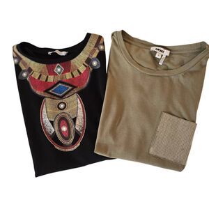Lot of 2 DKNY & Zara Womens Short Sleeve T-shirt Bundle Green & Black Medium